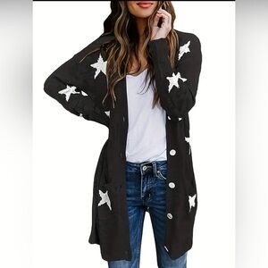 Women's Navy blue Star Pattern Cardigan Sweater